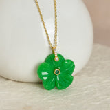 Natural Green Aventurine Five Petal Flower Necklace — necklace view 8