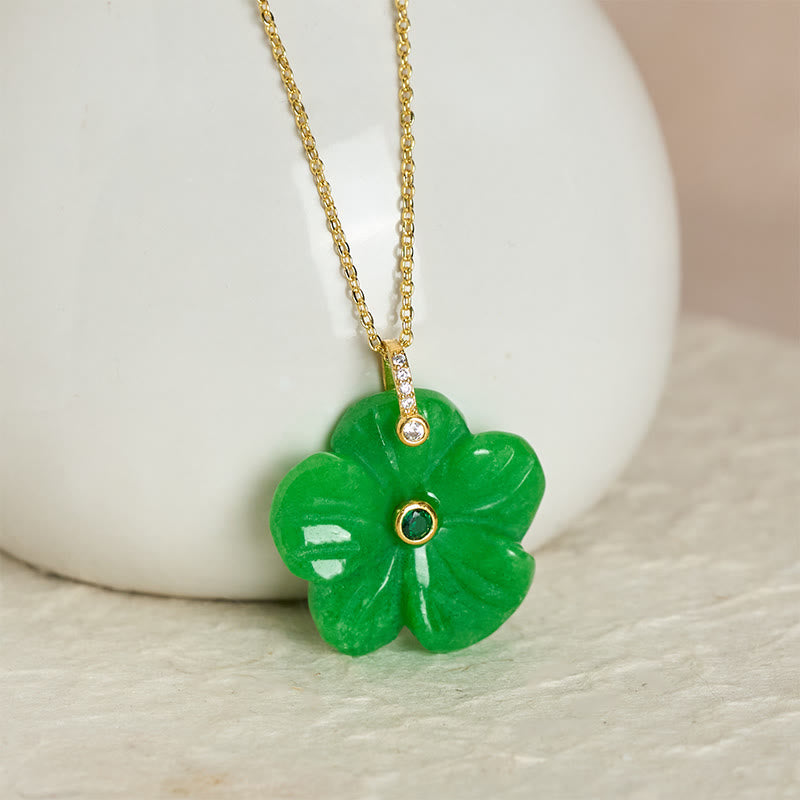 Natural Green Aventurine Five Petal Flower Necklace — necklace view 8