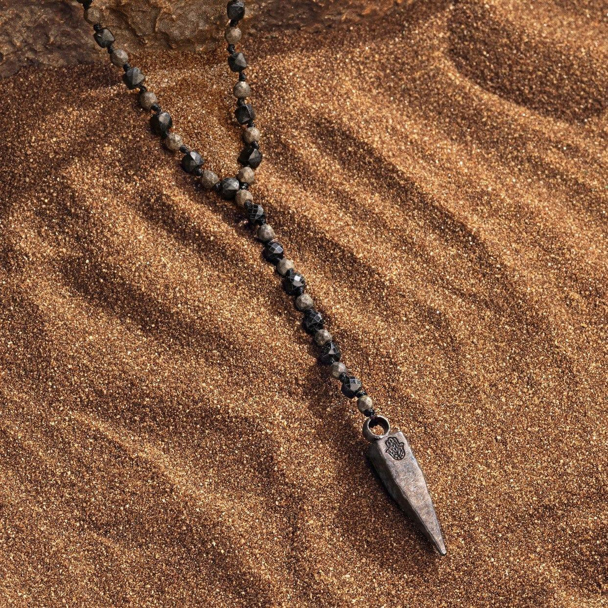 Pyrite Onyx Multi Symbol Pointer Necklace — necklace view 3