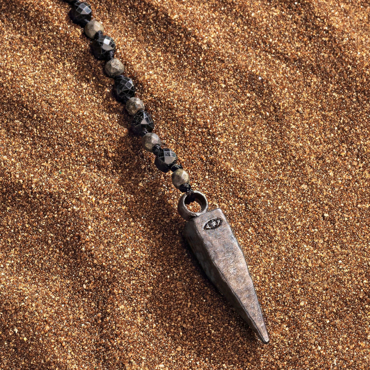 Pyrite Onyx Multi Symbol Pointer Necklace — necklace view 5