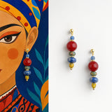 Red Agate Unakite Blue Spot Jasper Drop Earrings — earring view 1