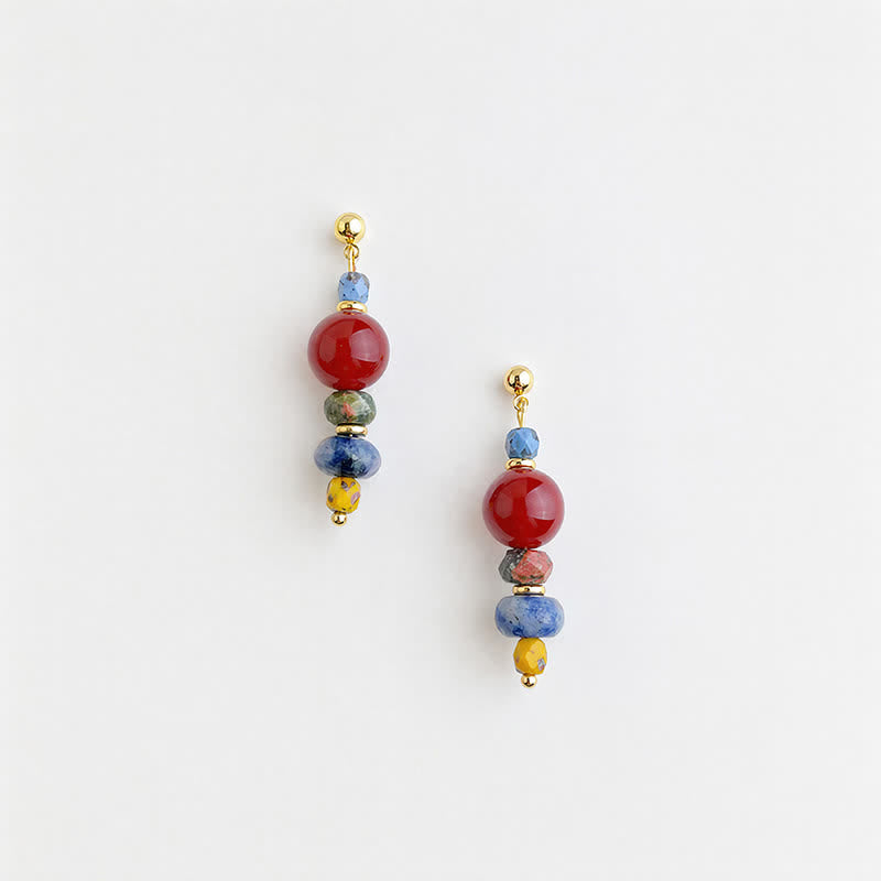 Red Agate Unakite Blue Spot Jasper Drop Earrings — earring view 2