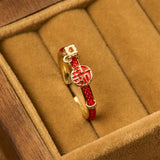 Red String Round Fu Character Open Ring — ring view 2