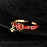 Red String Round Fu Character Open Ring — ring view 4