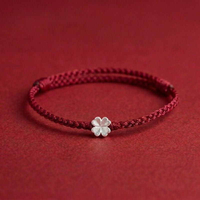 Red String S925 Sterling Silver Clover Bracelet — bracelet view 5
