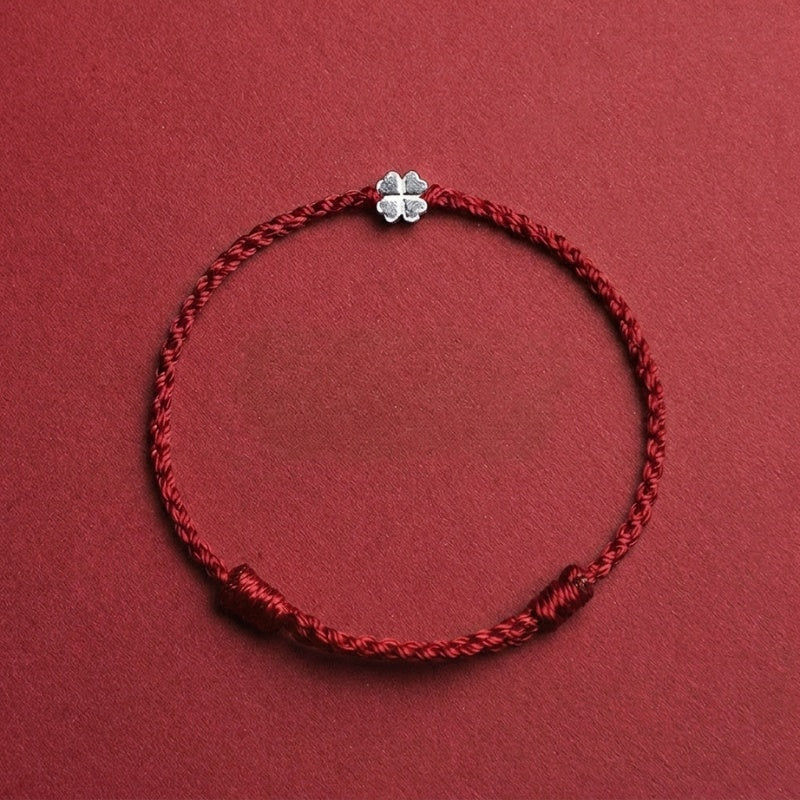 Red String S925 Sterling Silver Clover Bracelet — bracelet view 7