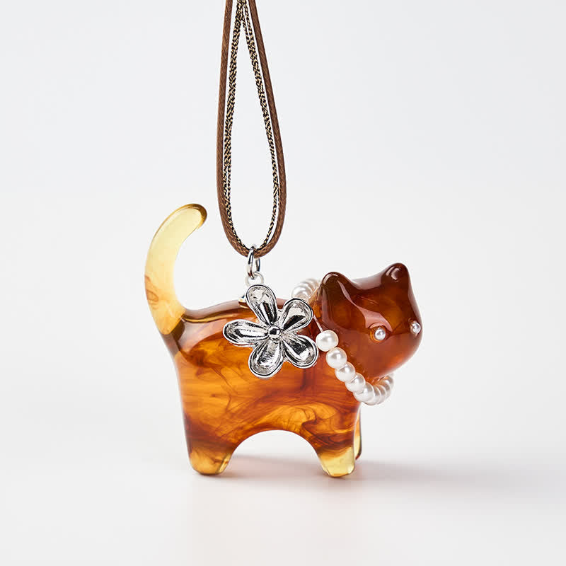 Resin Black Brown Cat Flower Pearl Bead Necklace — necklace view 2