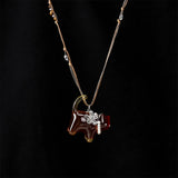 Resin Black Brown Cat Flower Pearl Bead Necklace — necklace view 5