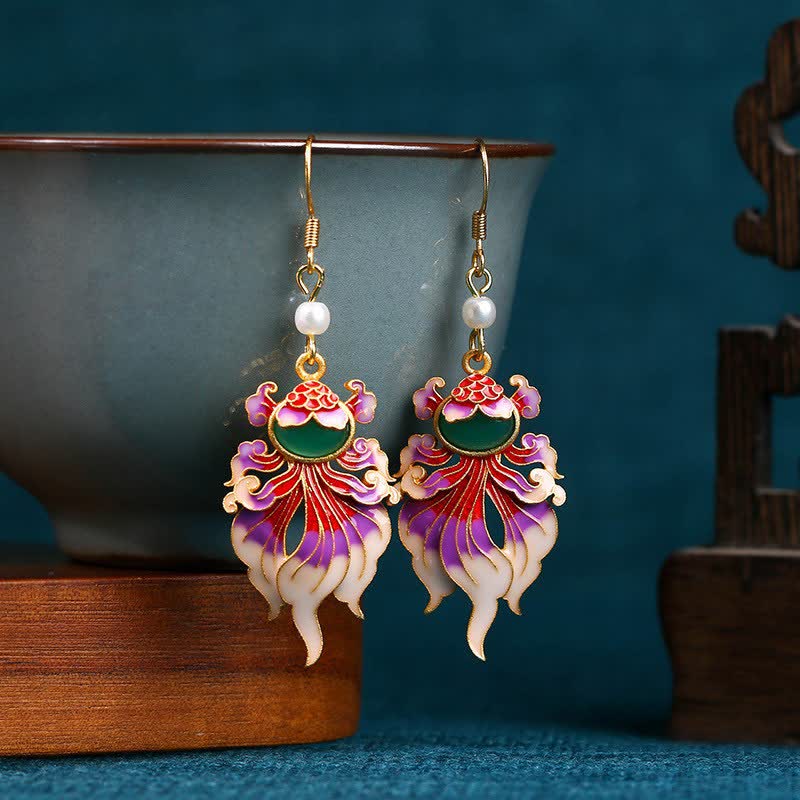 Retro Copper Koi Fish Drop Earrings — earring view 1