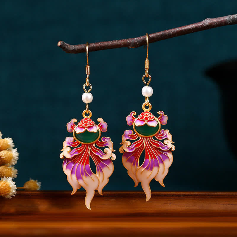 Retro Copper Koi Fish Drop Earrings — earring view 2