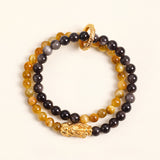 Tiger Eye Silver Sheen Obsidian Pi Xiu Double Wrap Bracelet — bracelet view 2