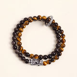 Tiger Eye Silver Sheen Obsidian Pi Xiu Double Wrap Bracelet — bracelet view 5