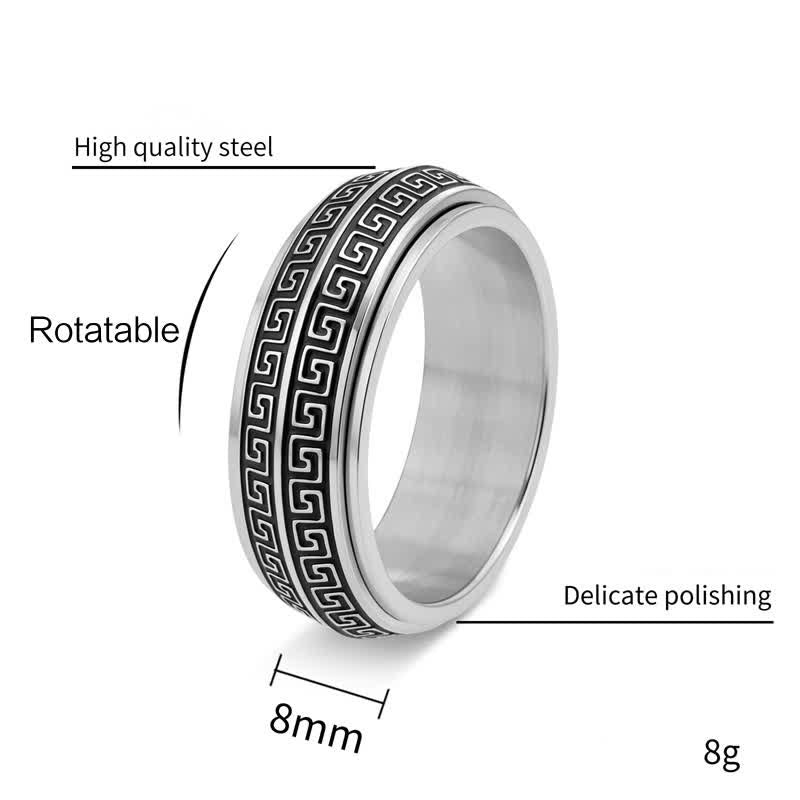 Titanium Steel Greek Key Rotating Ring — ring view 3