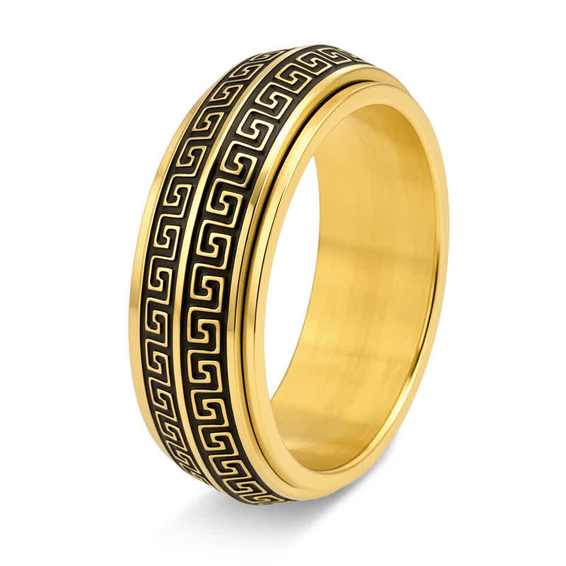 Titanium Steel Greek Key Rotating Ring — ring view 4