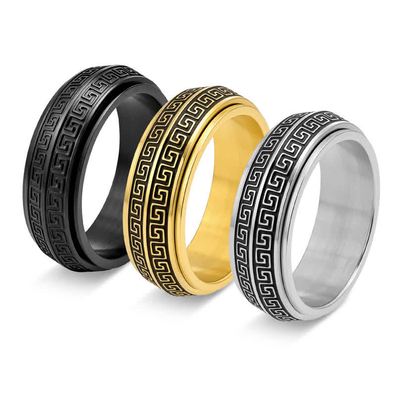 Titanium Steel Greek Key Rotating Ring — ring view 8
