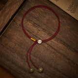 Vintage 925 Sterling Silver Chinese Zodiac Braided Red String Bracelet — bracelet view 3