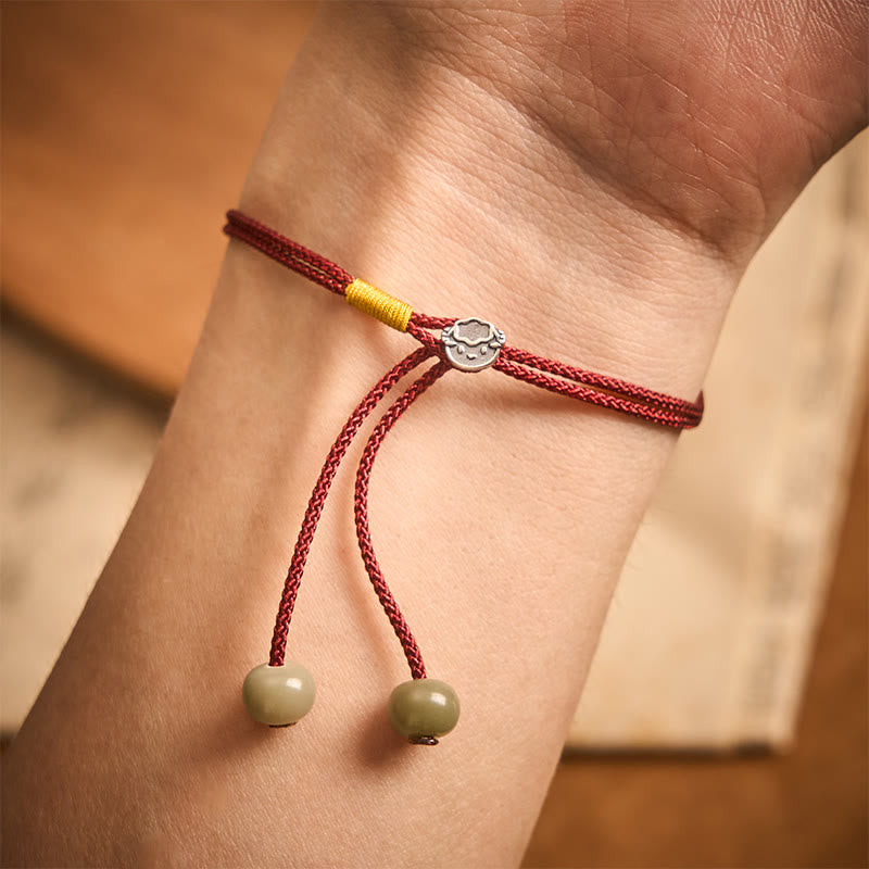 Vintage 925 Sterling Silver Chinese Zodiac Braided Red String Bracelet — bracelet view 4