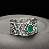 Vintage Green Agate Engraved Open Ring — ring view 1