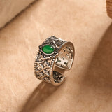 Vintage Green Agate Engraved Open Ring — ring view 2