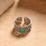 Vintage Green Agate Engraved Open Ring — ring view 3
