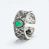 Vintage Green Agate Engraved Open Ring — ring view 6
