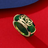 Vintage Green Jade Fu Character Pattern Ring — ring view 1