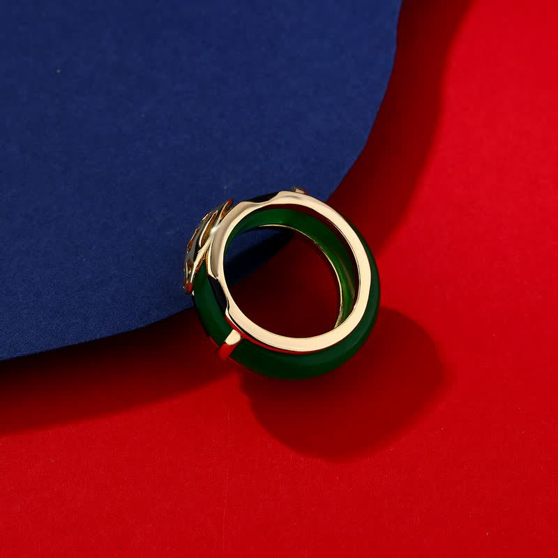 Vintage Green Jade Fu Character Pattern Ring — ring view 3