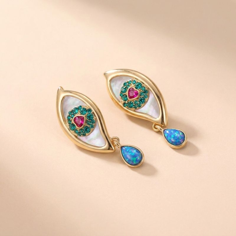 Vintage Style Evil Eye Earrings Heart-Shaped Rhinestone — earring view 1