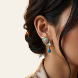 Vintage Style Evil Eye Earrings Heart-Shaped Rhinestone — earring view 2