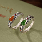 Agate and Jade Gourd Silver Ring — product view 2