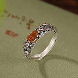 Agate and Jade Gourd Silver Ring — product view 3