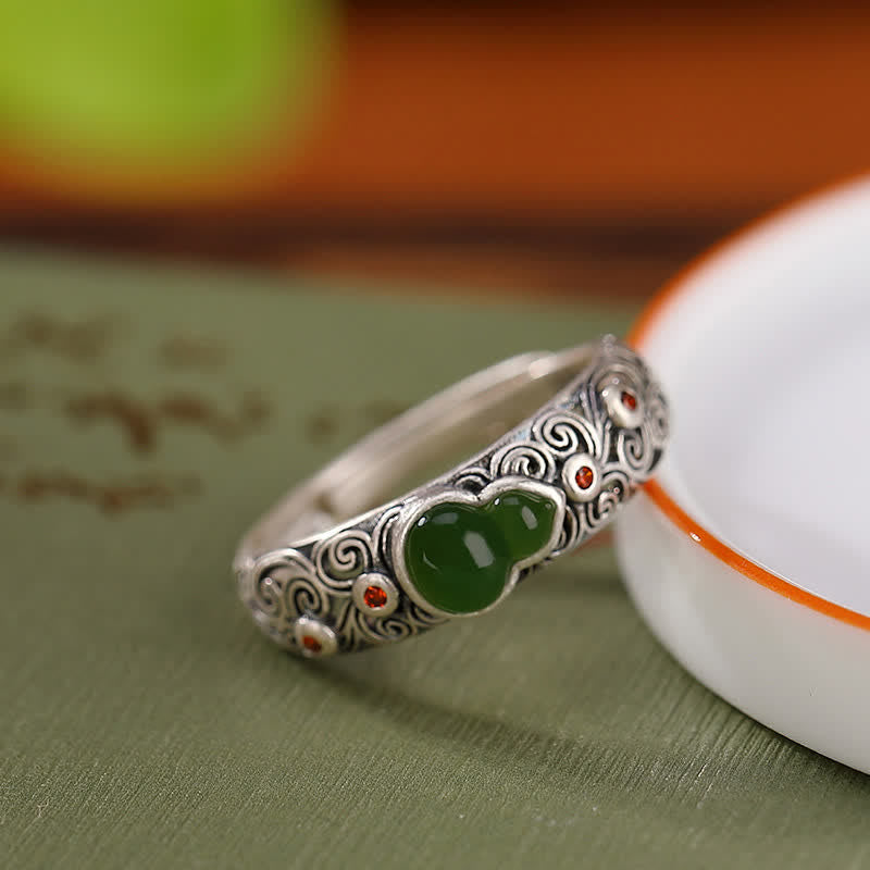Agate and Jade Gourd Silver Ring — product view 7