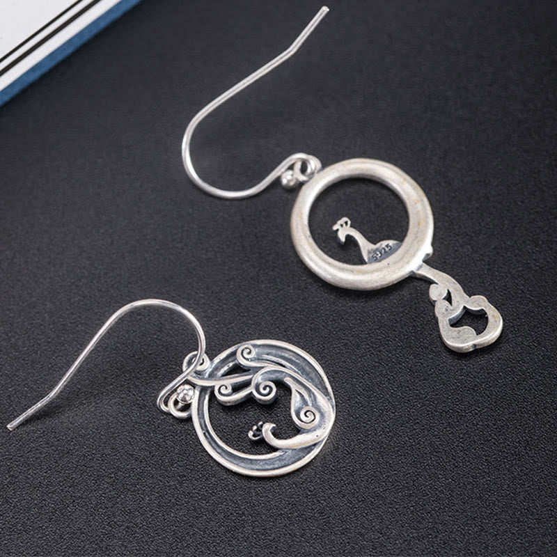 Asymmetric Silver Peacock Drop Earrings — product view 3