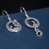 Asymmetric Silver Peacock Drop Earrings — product view 6