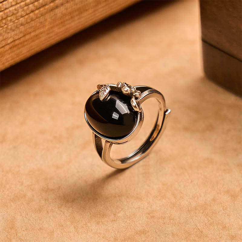 Black Glass Rose Open Ring — product view 1