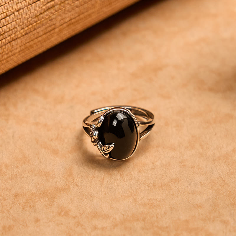 Black Glass Rose Open Ring — product view 2
