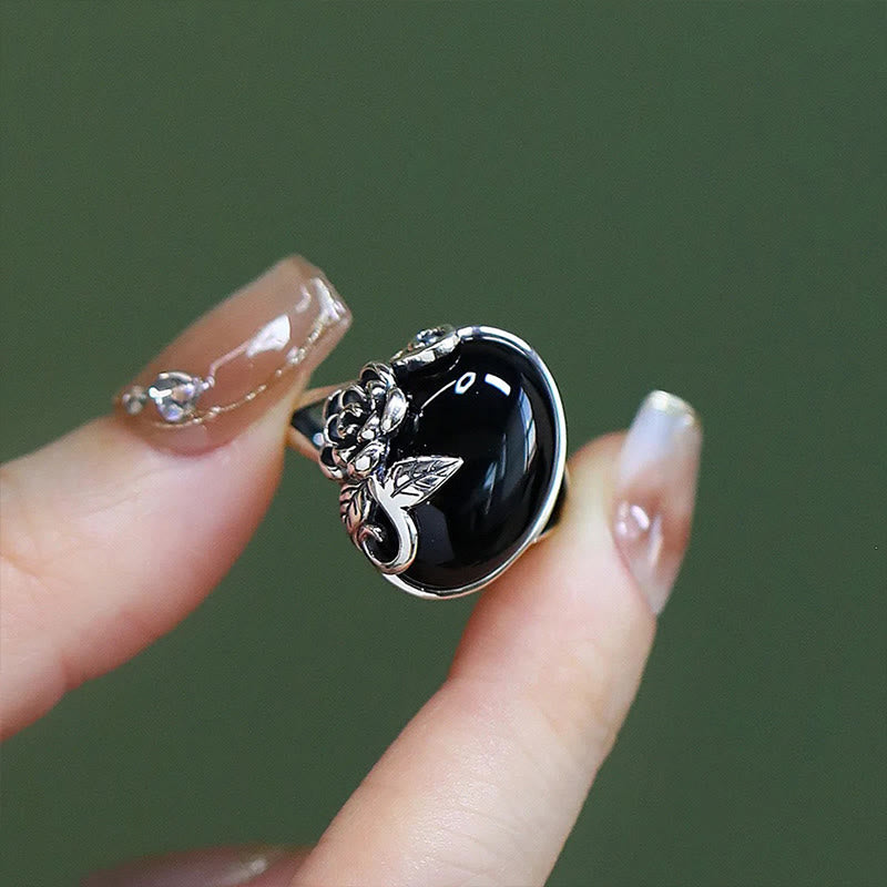 Black Glass Rose Open Ring — product view 3