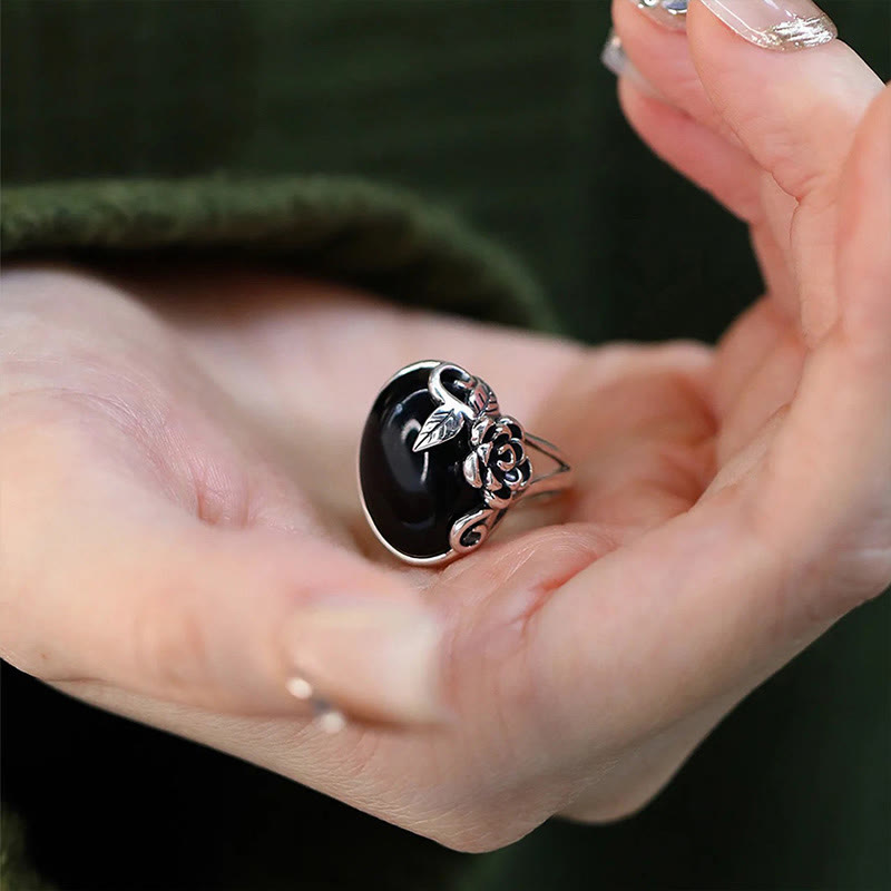 Black Glass Rose Open Ring — product view 6