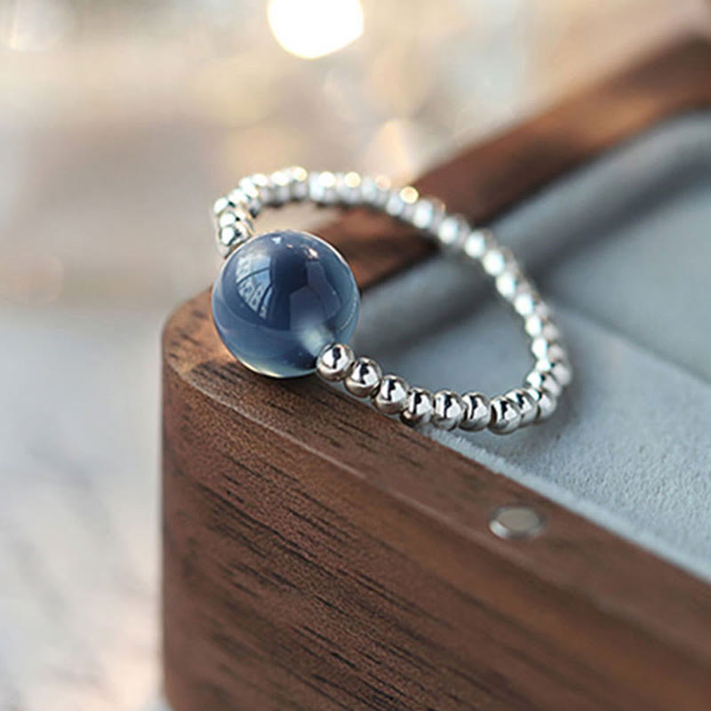Blue Agate Silver Bead Ring — detail view 2