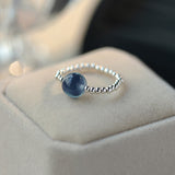 Blue Agate Silver Bead Ring — detail view 4