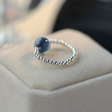 Blue Agate Silver Bead Ring — detail view 5