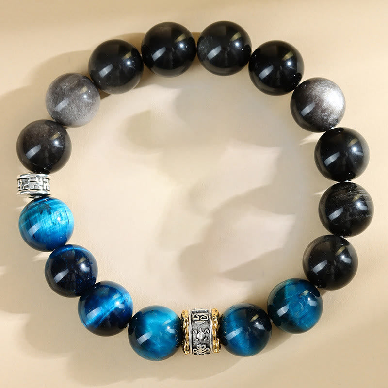 Blue Tiger's Eye and Obsidian Bracelet — product view 1