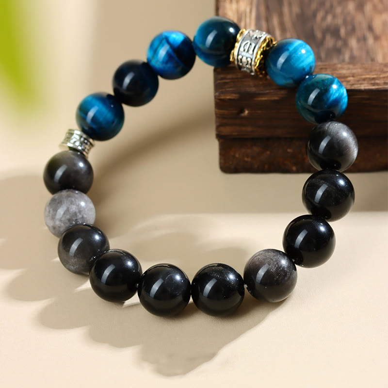 Blue Tiger's Eye and Obsidian Bracelet — product view 2