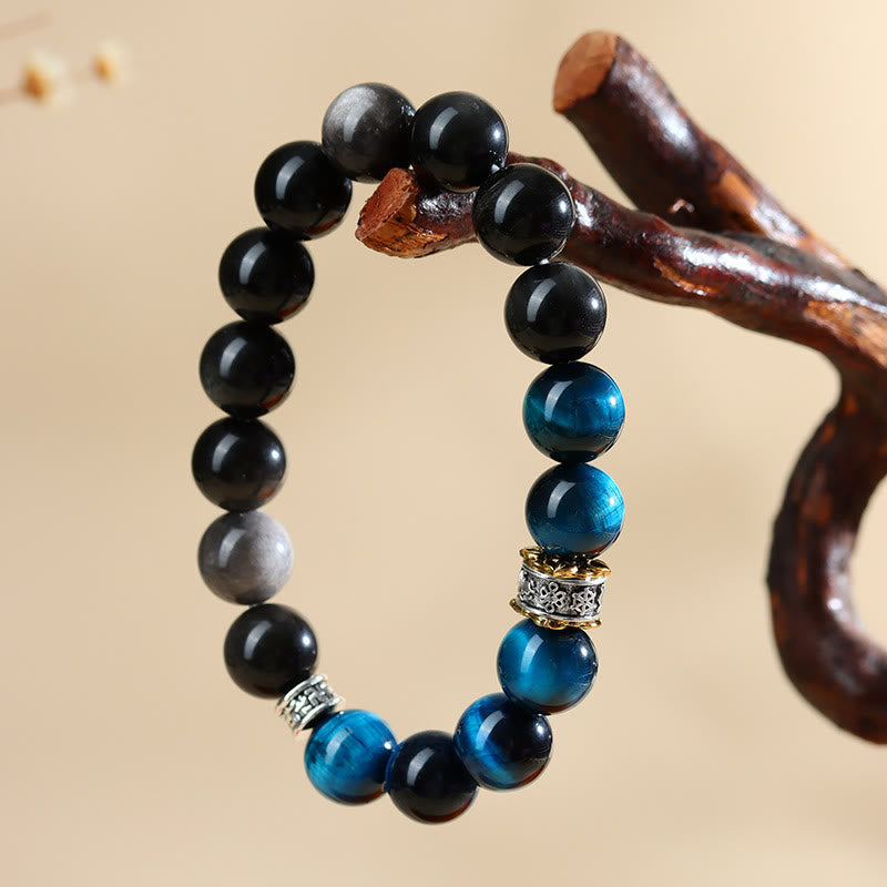 Blue Tiger's Eye and Obsidian Bracelet — product view 5