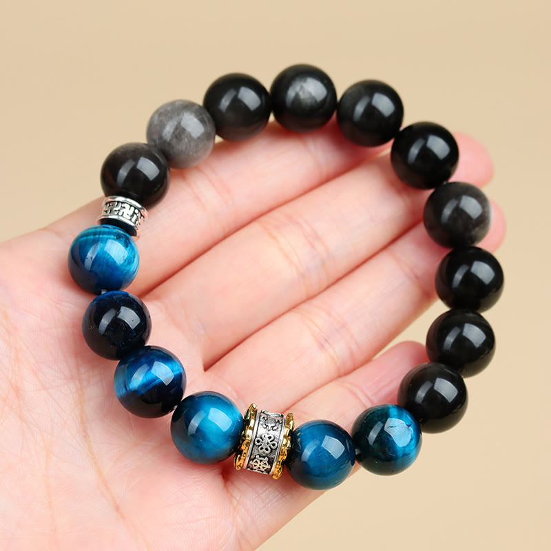Blue Tiger's Eye and Obsidian Bracelet — product view 6