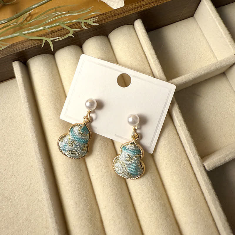 Brocade and Pearl Gourd Drop Earrings — product view