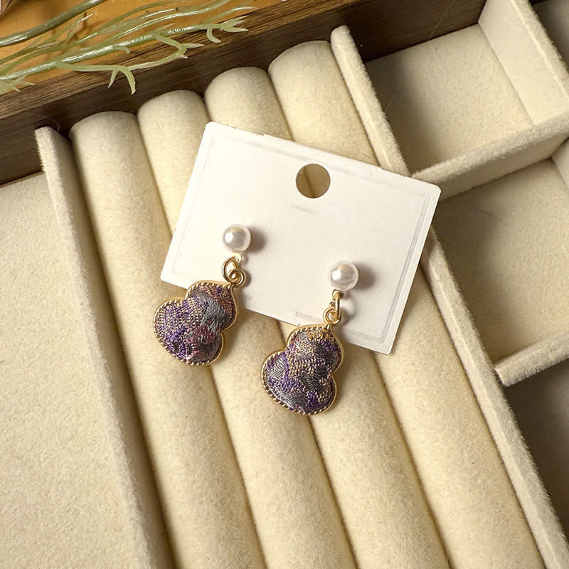 Brocade and Pearl Gourd Drop Earrings — detail view 2