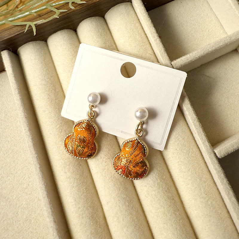 Brocade and Pearl Gourd Drop Earrings — detail view 6
