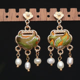 Brocade Lock and Pearl Drop Earrings — product view 1