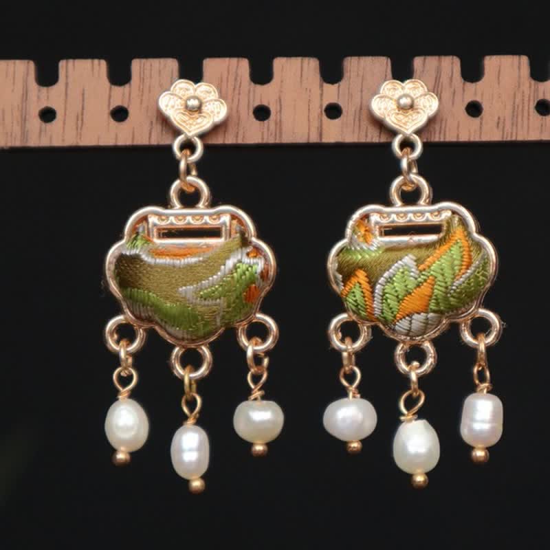 Brocade Lock and Pearl Drop Earrings — product view 1